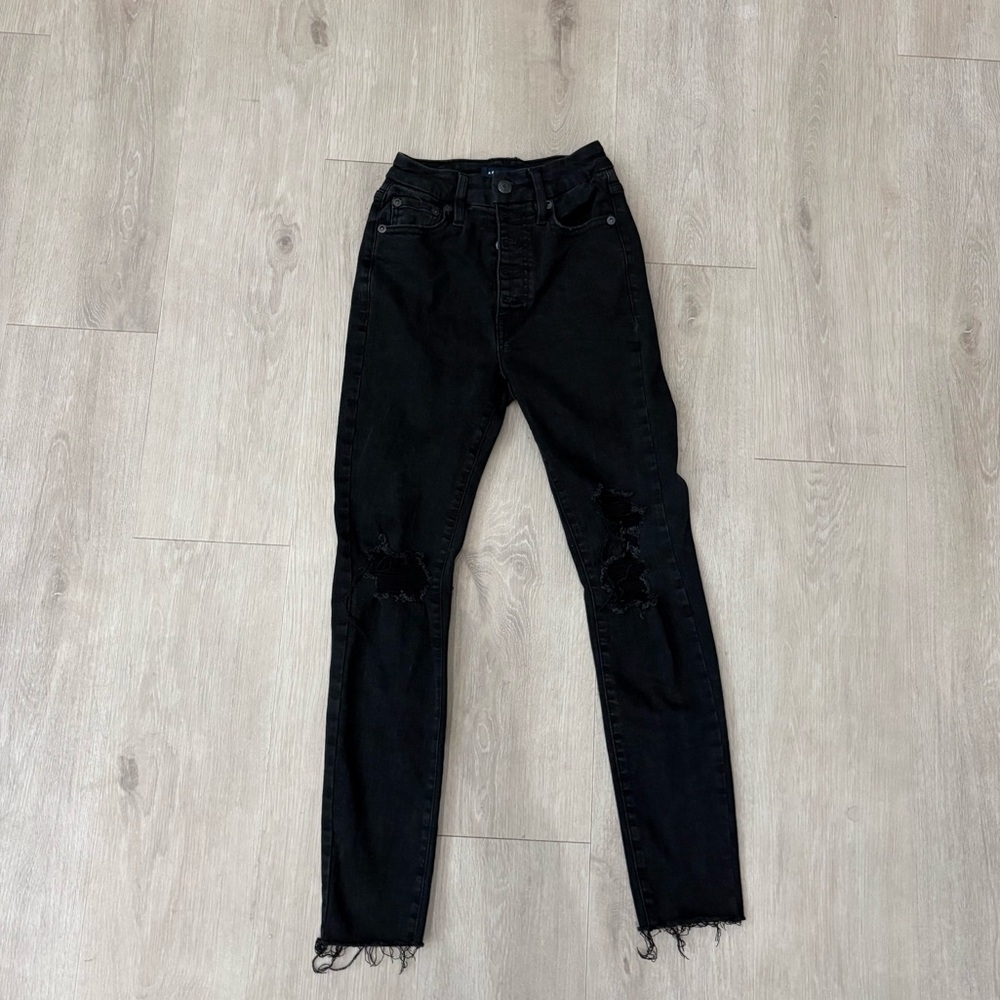 Aeropostale Super High Rise Curvy Jegging Size 000R Black Distressed Denim Jeans